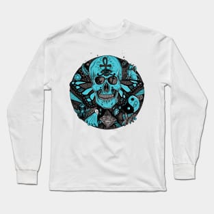 Blue Grey Skull Circle of Humanity Long Sleeve T-Shirt